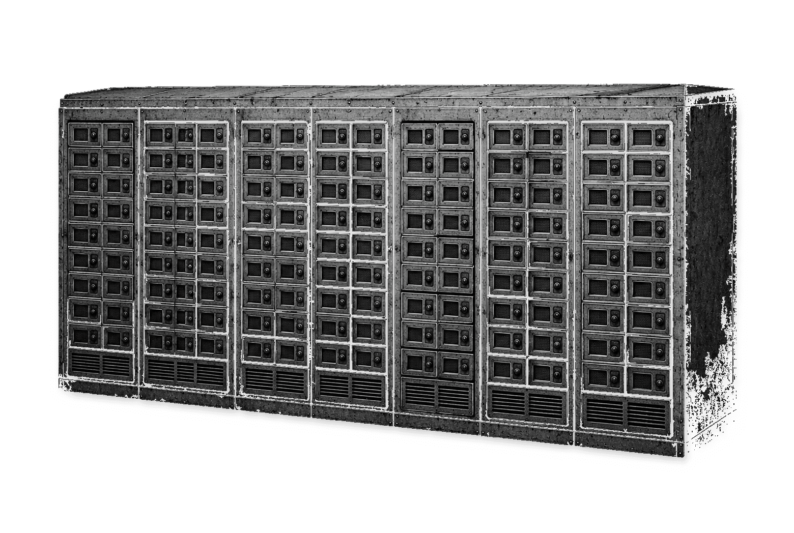 A wall of small locker cells, each its own compartment