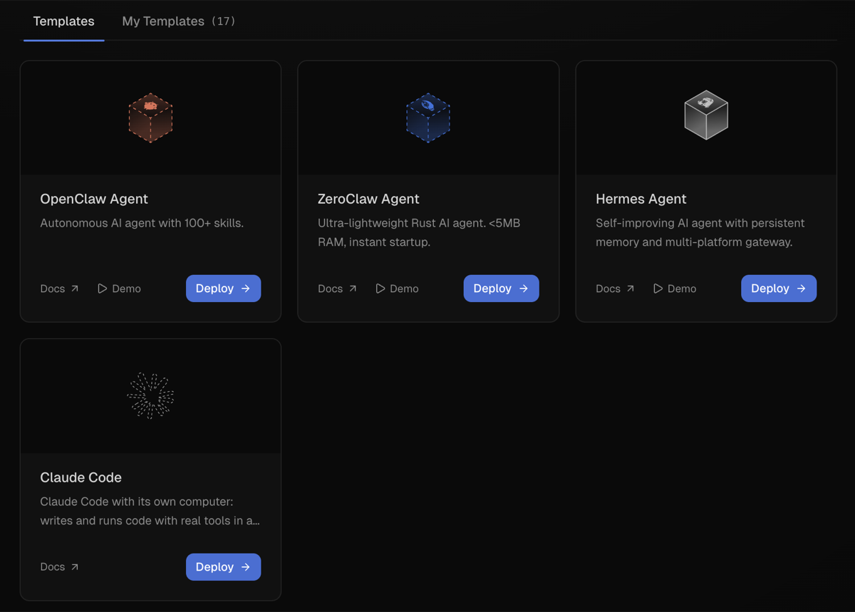 The Templates tab with the Claude Code template