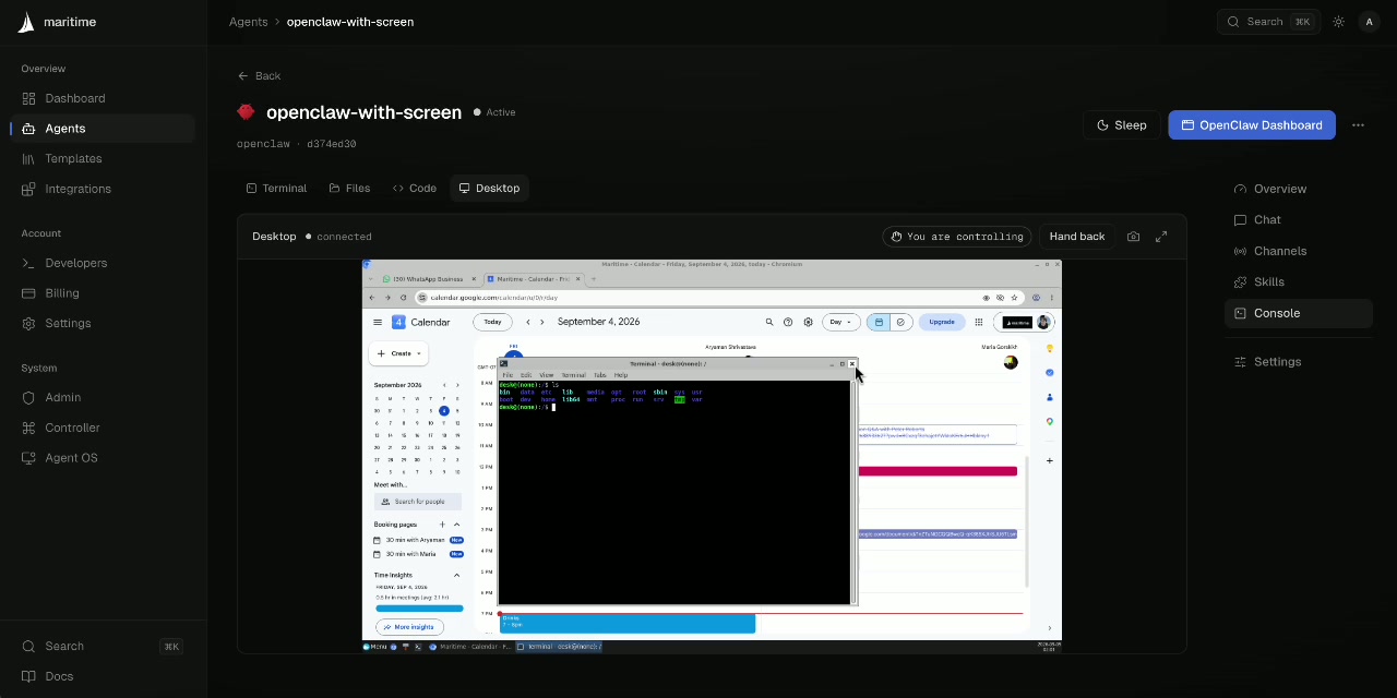 An agent opening a terminal on its own Linux desktop
