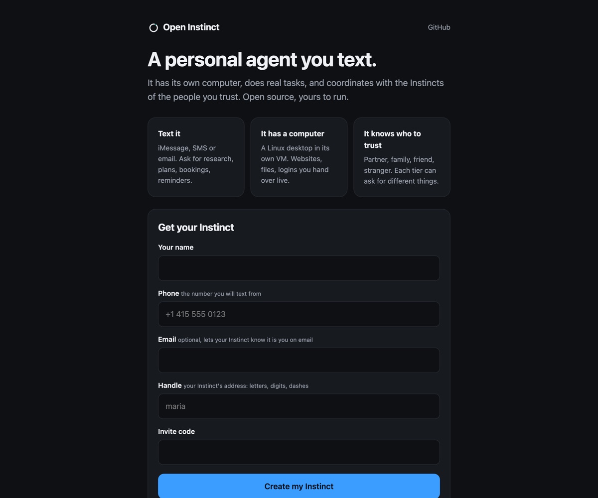 The gateway's signup page. Every signup provisions an identity and a Maritime agent